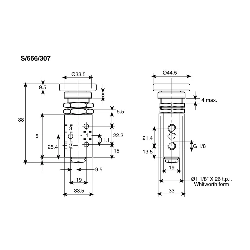 Norgren Push Button Pneumatic Manual Control Valve S666 Series G 1/8 Die Cast Zinc Body 10 bar Max Pressure PS/666/1/G