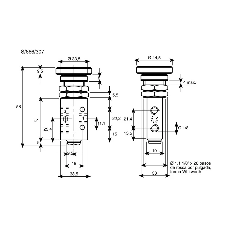 Norgren Push Button Pneumatic Manual Control Valve S666 Series G 1/8 Die Cast Zinc Body 10 bar Max Pressure PS/666/1/G