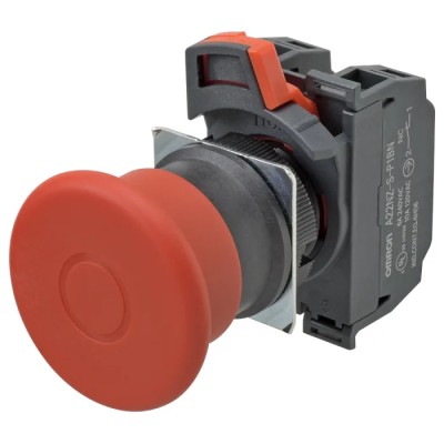 Omron Emergency Stop Push Button Panel Mount 22 mm Cutout 2 NC Contact IP65 A22NE-P
