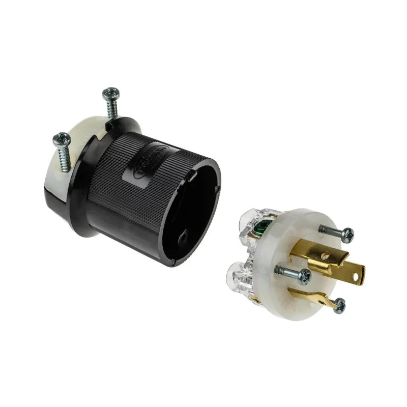 Hubbell 30A 250V USA Mains Plug Black Nylon Cable Screw Termination HBL2621