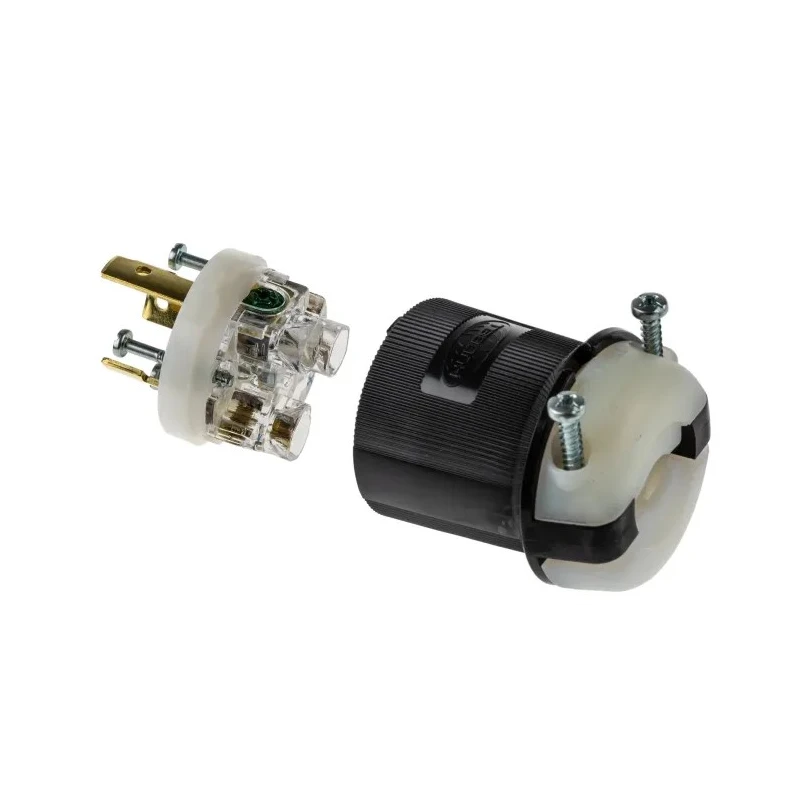Hubbell 30A 250V USA Mains Plug Black Nylon Cable Screw Termination HBL2621