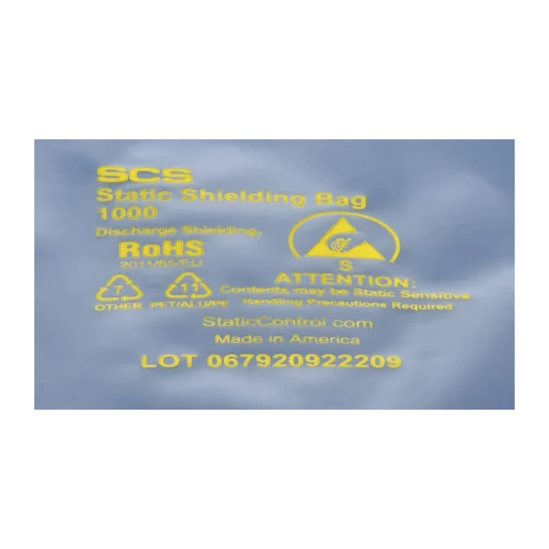 SCS Anti-Static Bag 203mm Width x 457mm Length, Dissipative Static Shielding, EN 61340-5-1 Compliant 100818