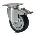 Tente Braked Swivel Castor, Rubber Wheel, 75 mm Diameter, 55 kg Load Capacity, Pressed Steel Frame, Zinc 2477DYK075P40