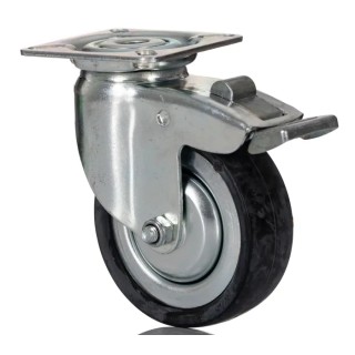 Tente Braked Swivel Castor, Rubber Wheel, 75 mm Diameter, 55 kg Load Capacity, Pressed Steel Frame, Zinc 2477DYK075P40