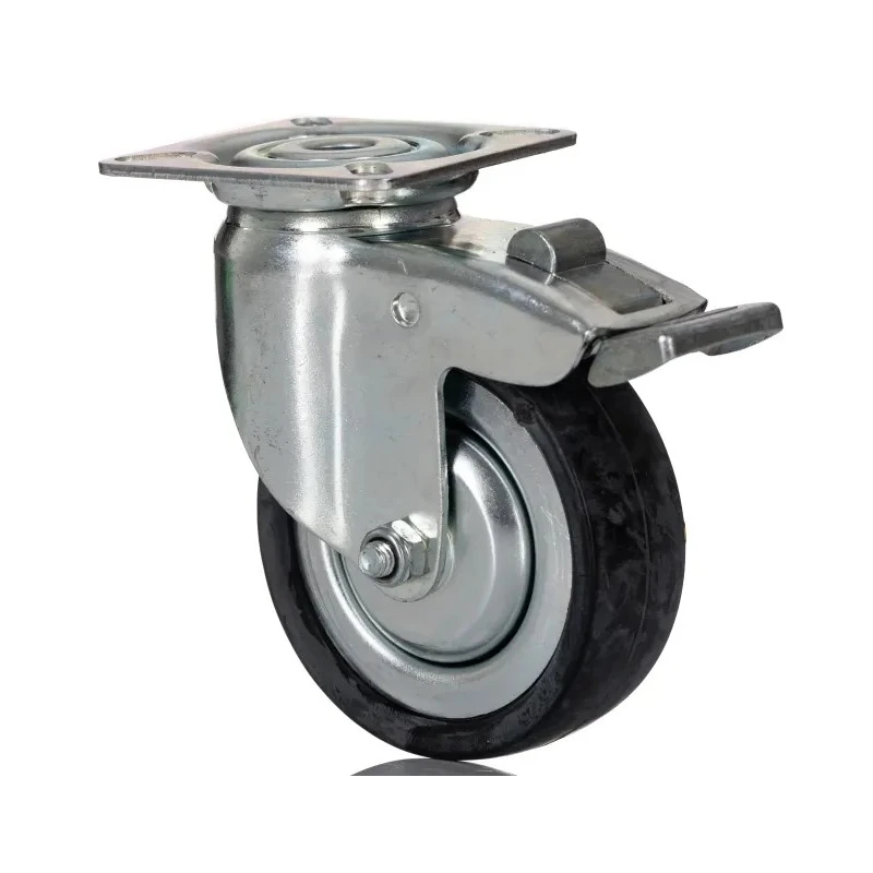 Tente Braked Swivel Castor, Rubber Wheel, 75 mm Diameter, 55 kg Load Capacity, Pressed Steel Frame, Zinc 2477DYK075P40