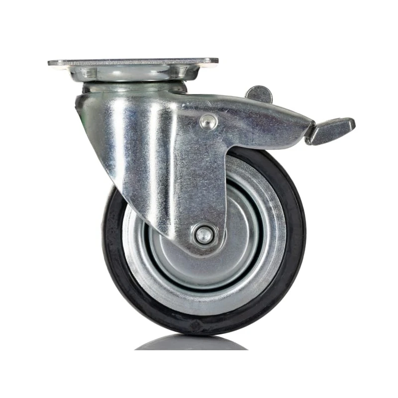 Tente Braked Swivel Castor, Rubber Wheel, 75 mm Diameter, 55 kg Load Capacity, Pressed Steel Frame, Zinc 2477DYK075P40
