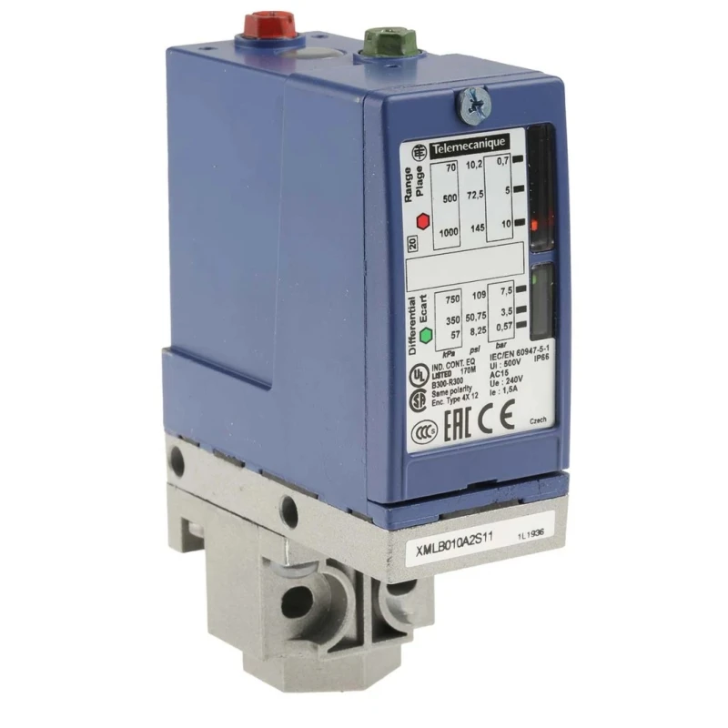 Telemecanique Sensors Pressure Sensor Relay Output Differential 0.7bar to 10bar Zinc Alloy Housing IP66 XMLB010A2S11