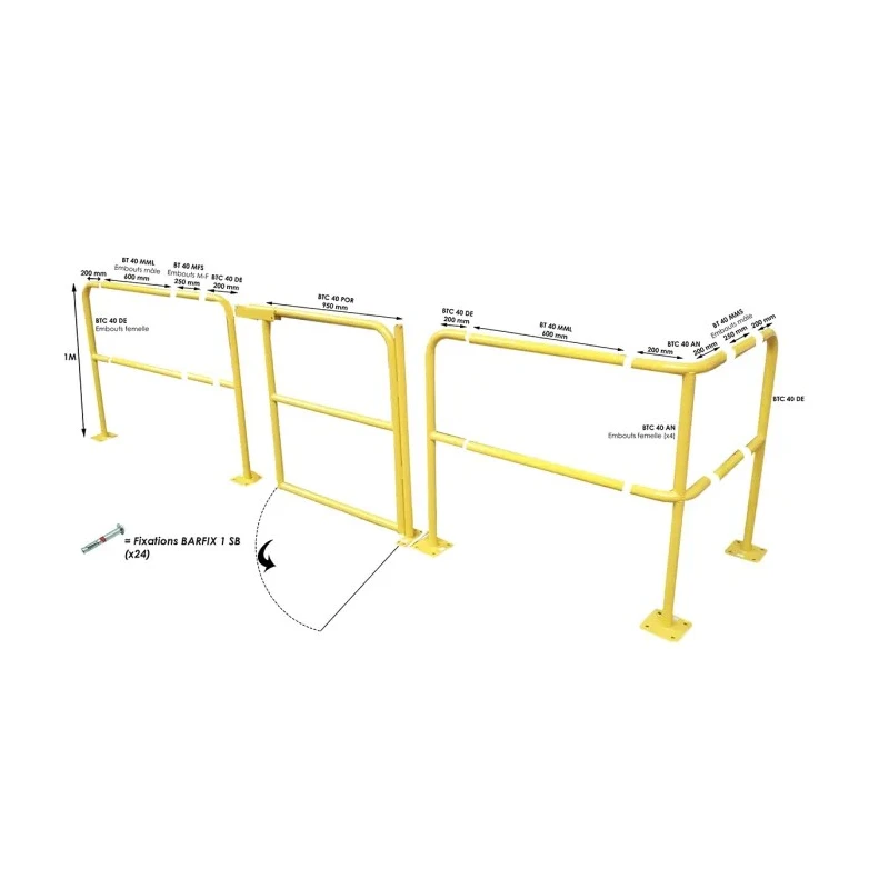 RS PRO Yellow Steel Safety Barrier Safety Railing 1m Height 40mm Diameter 200mm Width 174-5920