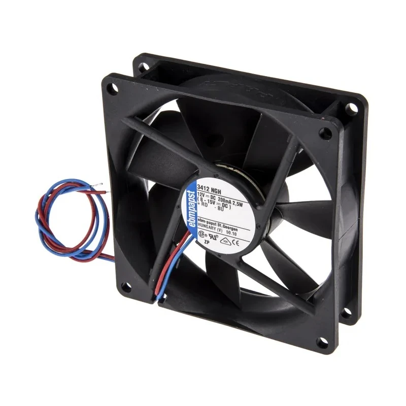 ebm-papst 3400 N Series Sleeve Bearing DC Axial Fan 12V DC 2.5 W 208 mA Max 94 m³/h IP68 92 x 92 x 25.4 mm IP68