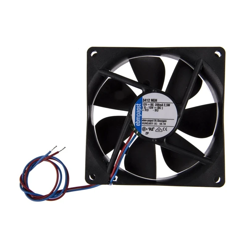 ebm-papst 3400 N Series Sleeve Bearing DC Axial Fan 12V DC 2.5 W 208 mA Max 94 m³/h IP68 92 x 92 x 25.4 mm IP68