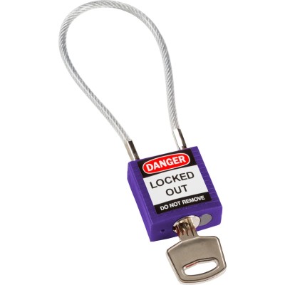 Brady Rugged Reinforced Nylon Body with Sheathed Steel Cable Keyed Padlock Purple 4.7mm COMPACT CABLE PADLOCK PURPLE 20CM KD