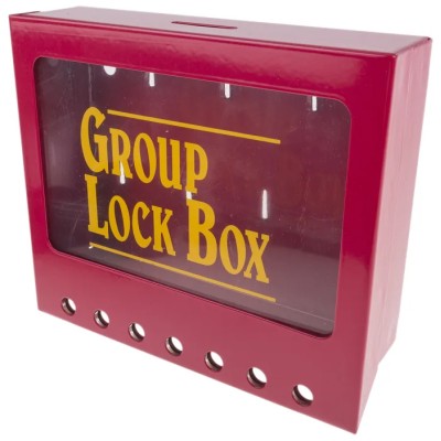 Brady Red 7-Lock Lockout Powder Coated Steel Group Lockout & Permit Control METAL WALL LOCK BOX, SMALL