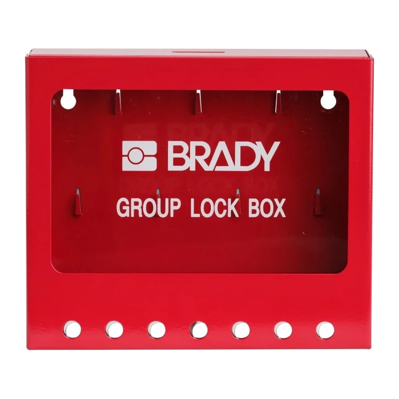 Brady Red 7-Lock Lockout Powder Coated Steel Group Lockout & Permit Control METAL WALL LOCK BOX, SMALL