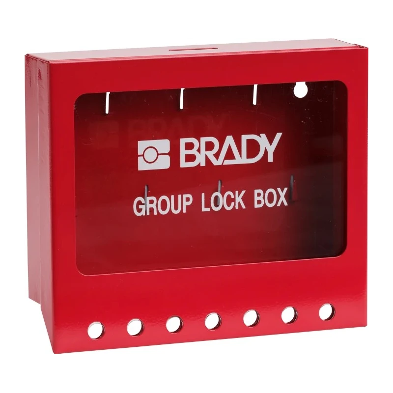 Brady Red 7-Lock Lockout Powder Coated Steel Group Lockout & Permit Control METAL WALL LOCK BOX, SMALL