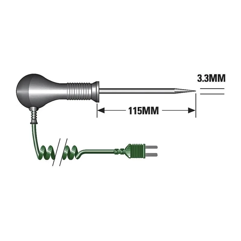 RS PRO Type K Needle General Temperature Probe, 115 mm Length, 3.3 mm Diameter, ±0.5% Accuracy, 2m Cable 342-8833