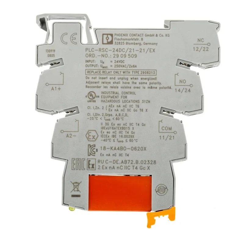 Phoenix Contact EX Series Relay Module, DIN Rail Mount, 24V DC Coil, DPDT, 18mA Coil Current, Silver Alloy Contact 2909509