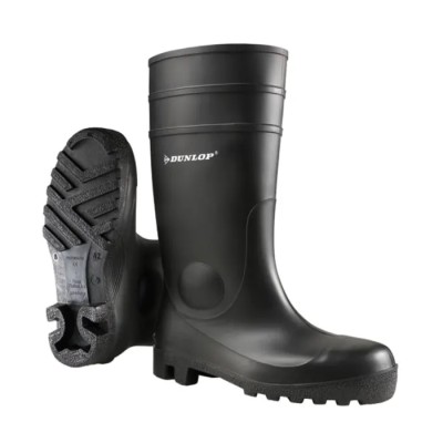 Dunlop Protomastor Black Unisex Safety Boots Stainless Steel Toe Cap PVC Upper SRA Slip Resistant 142PP BLACK