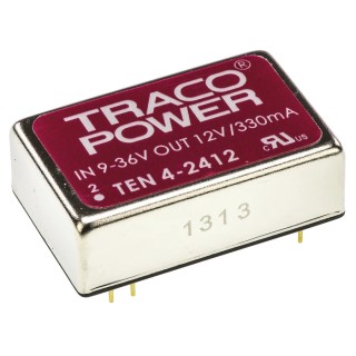 TRACOPOWER Regulated Isolated DC-DC Converter 12V DC 330mA 36V DC Input 9V Input 4W Through Hole TEN 4-2412