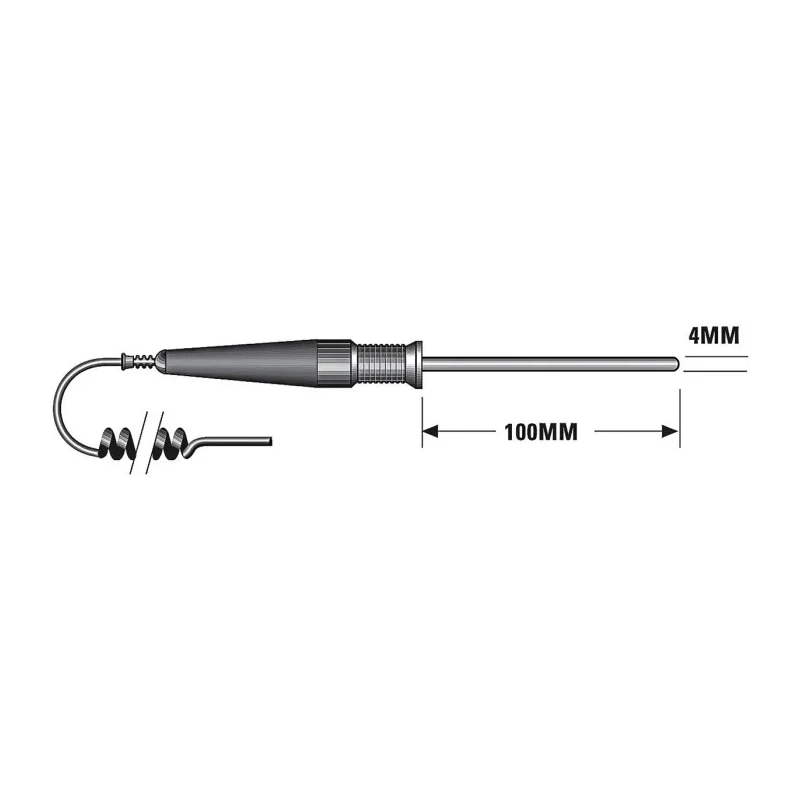 RS PRO PT100 Insertion Needle Temperature Probe, 100 mm Length, 4 mm Diameter, 250°C Max PT100
