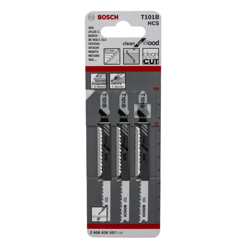 Bosch Jigsaw Blade High Carbon Stainless Steel 75mm Cutting Length 9 Teeth Per Inch 2608630557