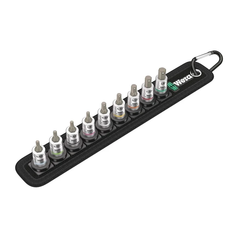 Wera 9-Piece 1/4 in Hexagon Socket Set, Drive Size 1/4 in, Overall Length 265mm, RoHS Compliant 05003884001