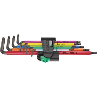 Wera 9-Piece Long Arm L-Shape Torx Key Set with Thermoplastic Handles, Black Laser Finish 05024480001