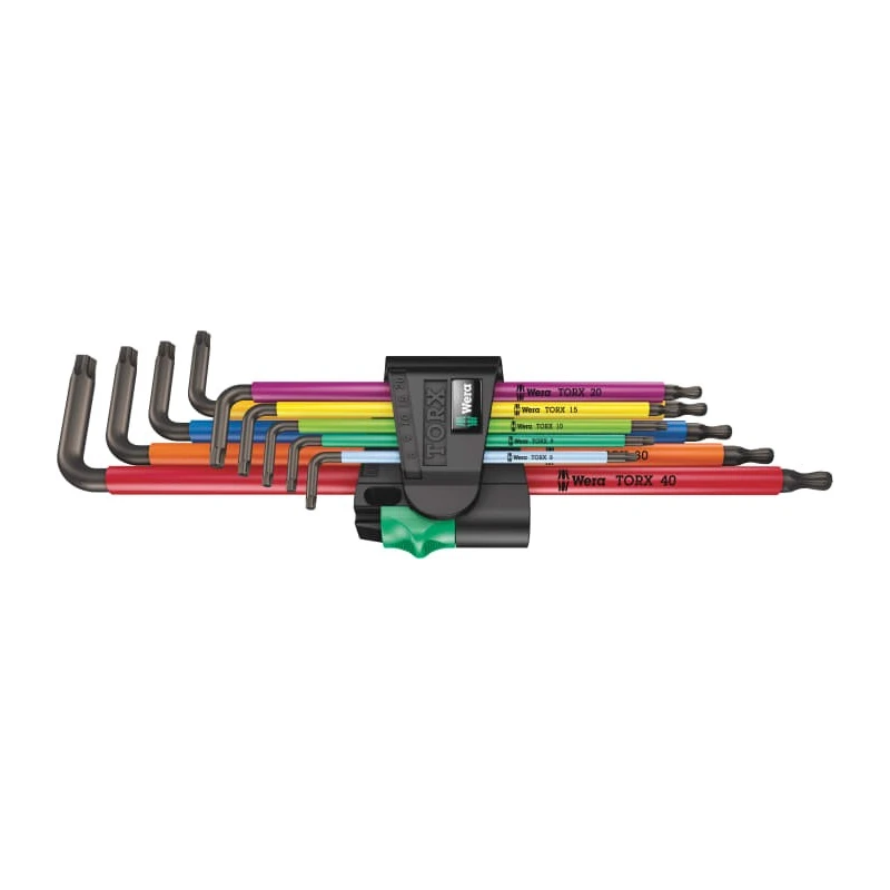 Wera 9-Piece Long Arm L-Shape Torx Key Set with Thermoplastic Handles, Black Laser Finish 05024480001