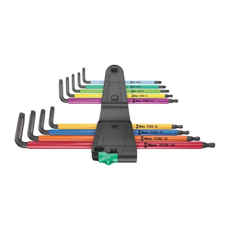 Wera 9-Piece Long Arm L-Shape Torx Key Set with Thermoplastic Handles, Black Laser Finish 05024480001
