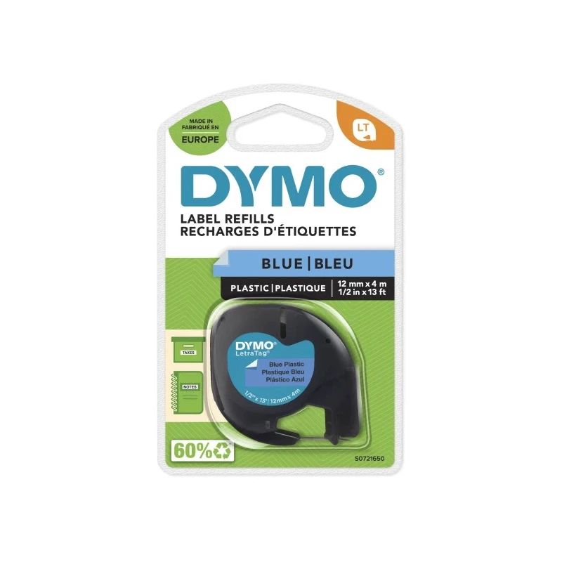 Dymo Black on Blue Label Printer Tape 12 mm Width 4 m Length S0721650
