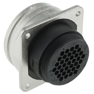 TE Connectivity Circular Connector Panel Mount Socket, 37 Contacts, Male, Standard Size, 600V, 13A, Thermoplastic 208471-1