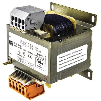 Block 2 Output 250 VA Chassis Mount Transformer, 2 x 115 V ac, IEC 61558-2-2, UL 5085-1/-2, CSA 22.2 No.66, DIN EN STEU250/23