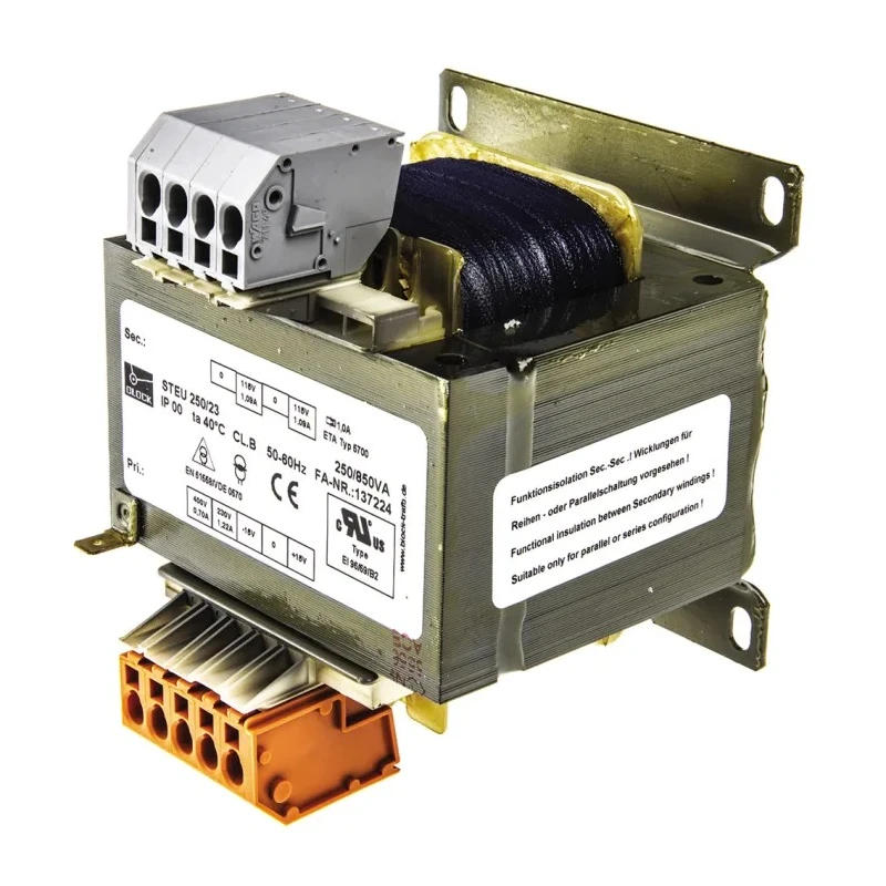 Block 2 Output 250 VA Chassis Mount Transformer, 2 x 115 V ac, IEC 61558-2-2, UL 5085-1/-2, CSA 22.2 No.66, DIN EN STEU250/23