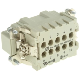 HARTING Heavy Duty Power Connector Insert 16A Han E Series Male 10 Contacts 09330102602