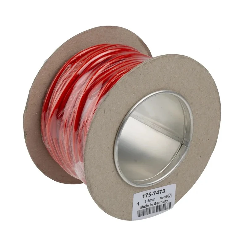Staubli Red Hook Up Wire, 14 AWG, 651 x 0.07 mm Core Strands, 25 m Length, 3.9 mm Diameter, 1.5 kV Voltage 175-7473