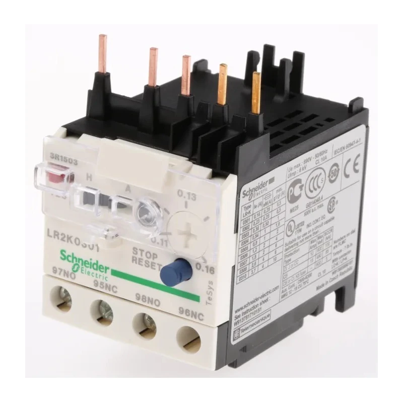 Schneider Electric TeSys Thermal Overload Relay 1 NO/1 NC 0.11-0.16A F.L.C 160mA Contact Rating 2W 250V dc LR2K0301