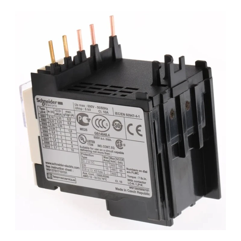Schneider Electric TeSys Thermal Overload Relay 1 NO/1 NC 0.11-0.16A F.L.C 160mA Contact Rating 2W 250V dc LR2K0301