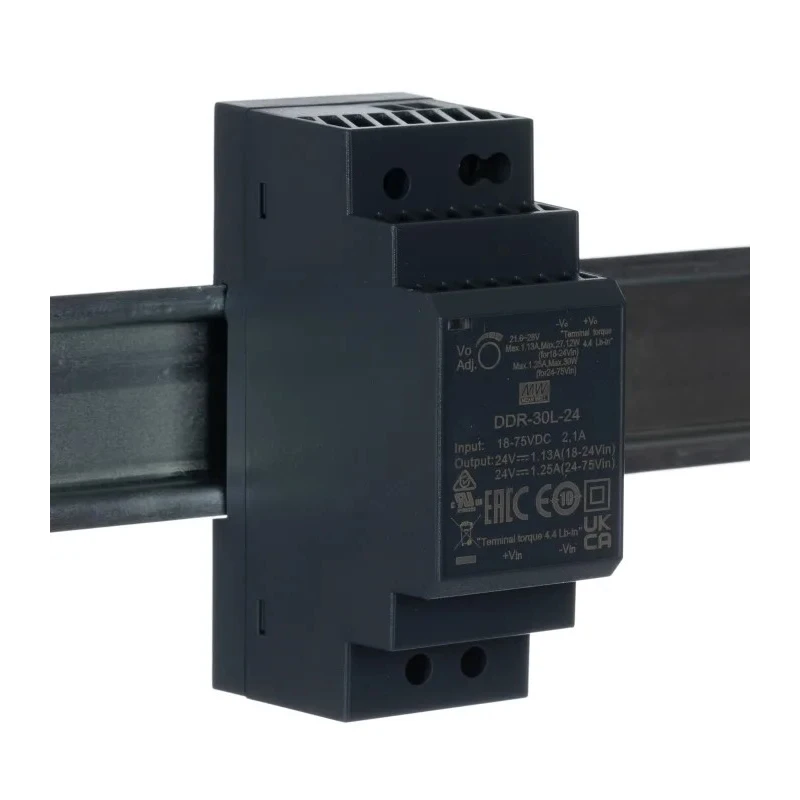 MEAN WELL DDR-30L-24 DC/DC Converter 24V DC Output 18-75V DC Input 30W 6A DIN Rail Mount DDR-30L-24