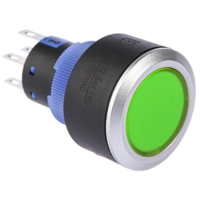 RS PRO Series Illuminated Push Button Switch, Momentary, Panel Mount, 22.2 mm Cutout, DPDT, Green LED, IP65, 36 V DC KPB22