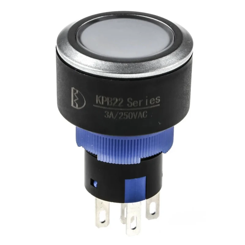 RS PRO Illuminated Momentary Push Button Switch Panel Mount 22.2 mm Cutout SPDT Yellow LED IP65 36 V dc KPB22