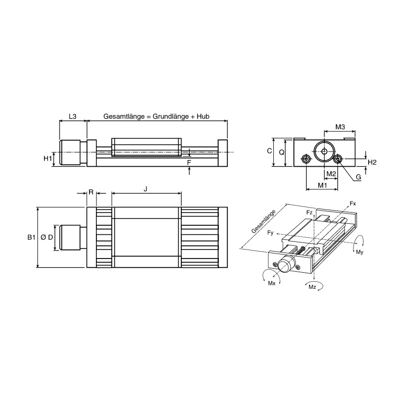 Rose+Krieger Positioning Table with 25 mm Stroke Length, 125 N Static Load, Aluminium Guide Rail and Vernier FNA5023TA0120