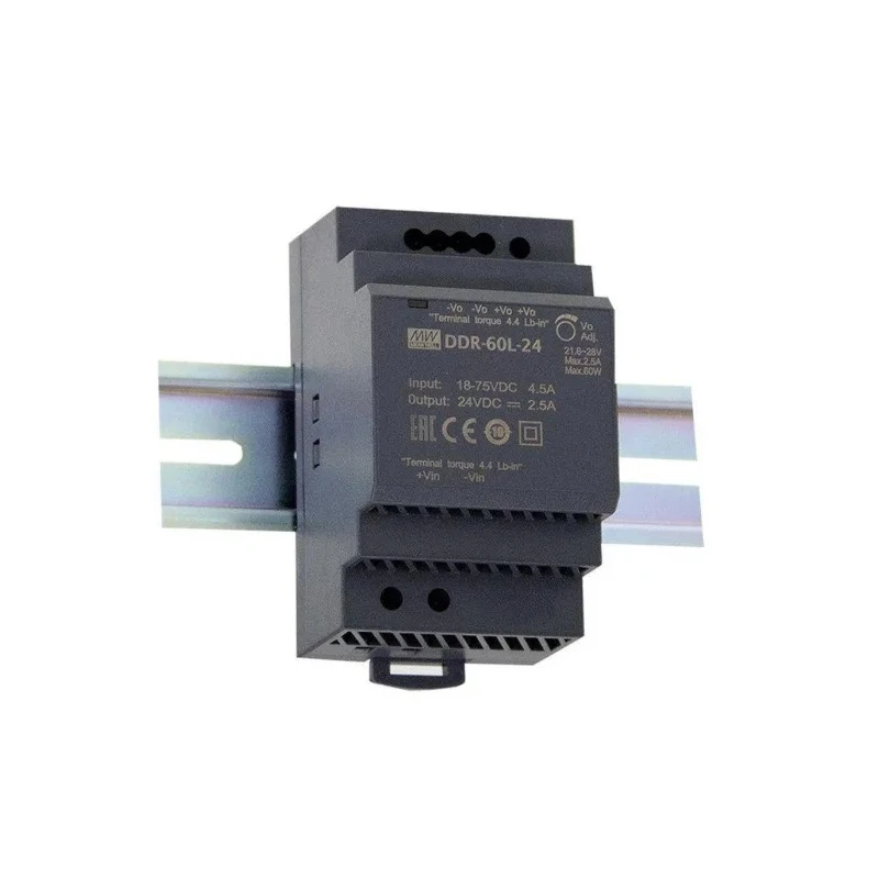MEAN WELL DDR-60G-15 DC/DC Converter, 24V Output, 36V Max Input, 12A Output Current, DIN Rail Mount DDR-60G-15