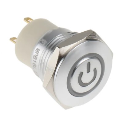 RS PRO Illuminated Panel Mount Push Button Switch SPST 16 mm Cutout Blue LED IP67 36 V dc MPB16