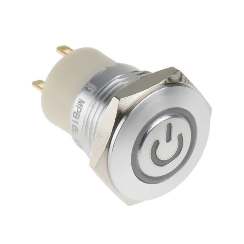 RS PRO Illuminated Panel Mount Push Button Switch SPST 16 mm Cutout Blue LED IP67 36 V dc MPB16