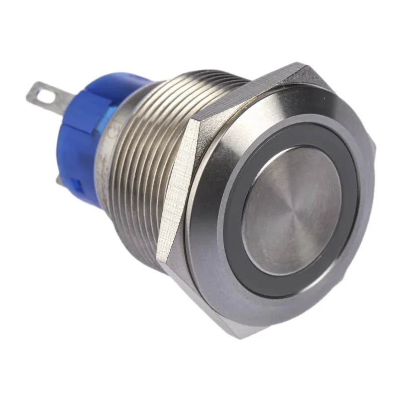 RS PRO Illuminated Push Button Switch Momentary Panel Mount SPDT 22.2 mm Cutout Blue LED IP67 36 V DC 5 A MPB22
