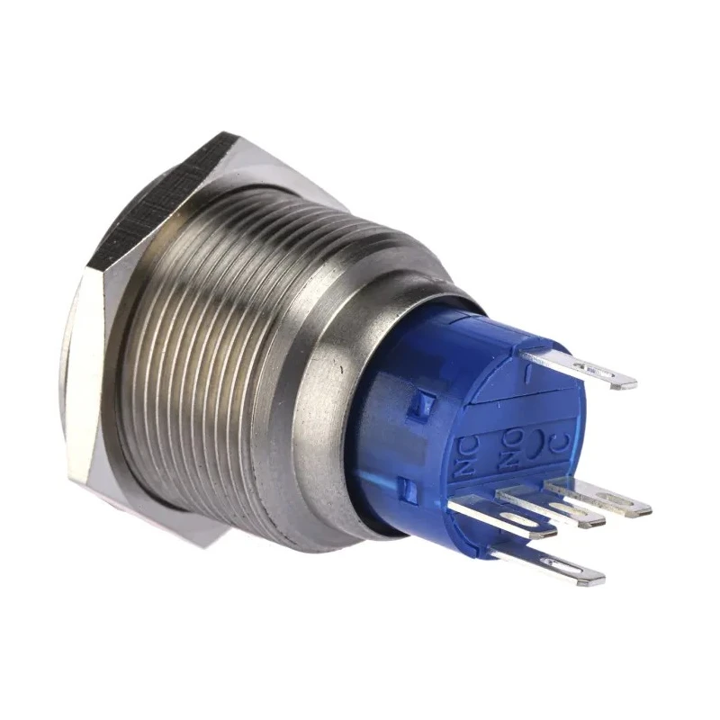 RS PRO Illuminated Push Button Switch Momentary Panel Mount SPDT 22.2 mm Cutout Blue LED IP67 36 V DC 5 A MPB22