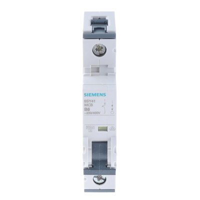 Siemens SENTRON Miniature Circuit Breaker 6A, 1-Pole, Type B Tripping, 400V AC, 60V DC, 10 kA Breaking Capacity 5SY4106-6