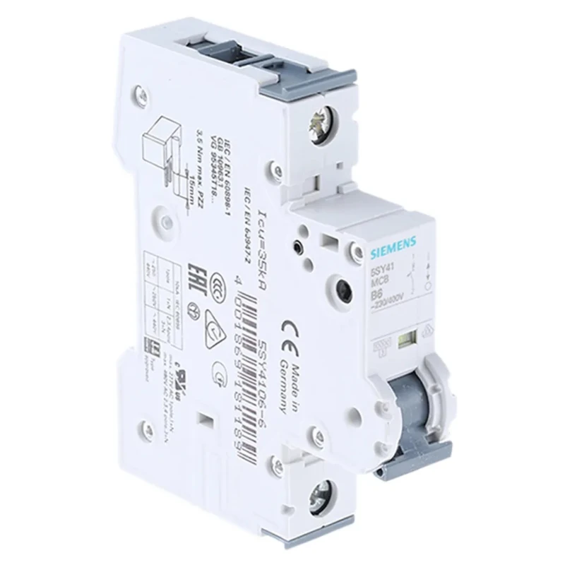 Siemens SENTRON Miniature Circuit Breaker 6A, 1-Pole, Type B Tripping, 400V AC, 60V DC, 10 kA Breaking Capacity 5SY4106-6