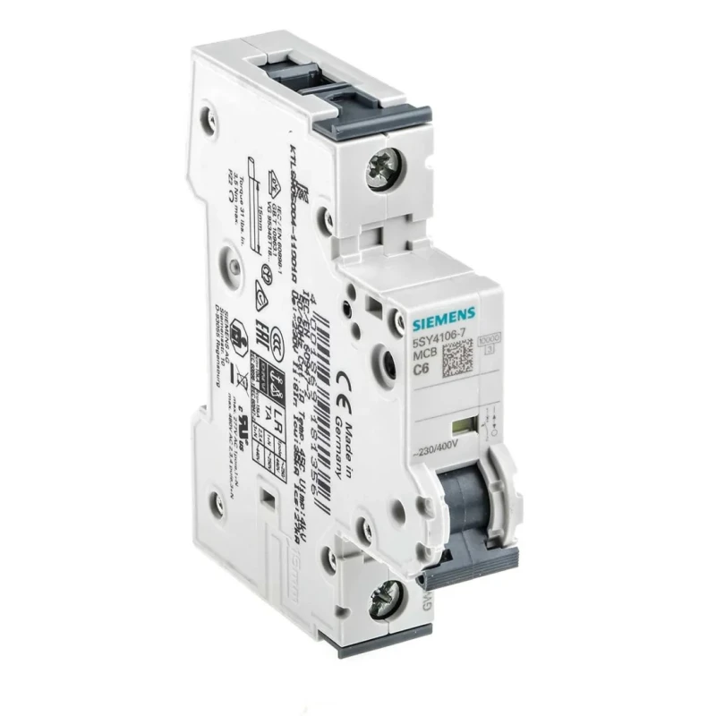 Siemens SENTRON Miniature Circuit Breaker, 1-Pole, 6A, Type C, 400V AC, 60V DC, 10 kA Breaking Capacity 5SY4106-7