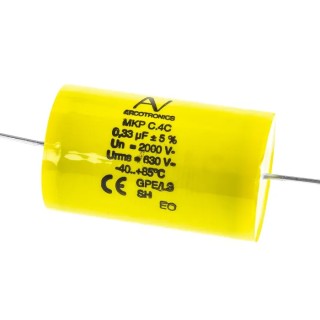 KEMET Polypropylene Capacitor 330 nF ±5% 2 kV DC 630 V AC Through Hole Mount C4CAWUD3330AA1J
