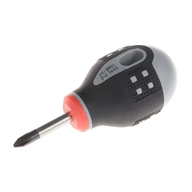 Bahco Stubby Screwdriver with PH1 Tip, 25 mm Blade Length, 83 mm Overall Length, Bi-Material Handle, Vanadium Steel BE8601